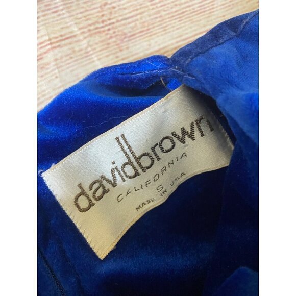 Vintage David Brown California 1980's Blue Velvet Puff Sleeve Maxi - Small - Picture 5 of 15
